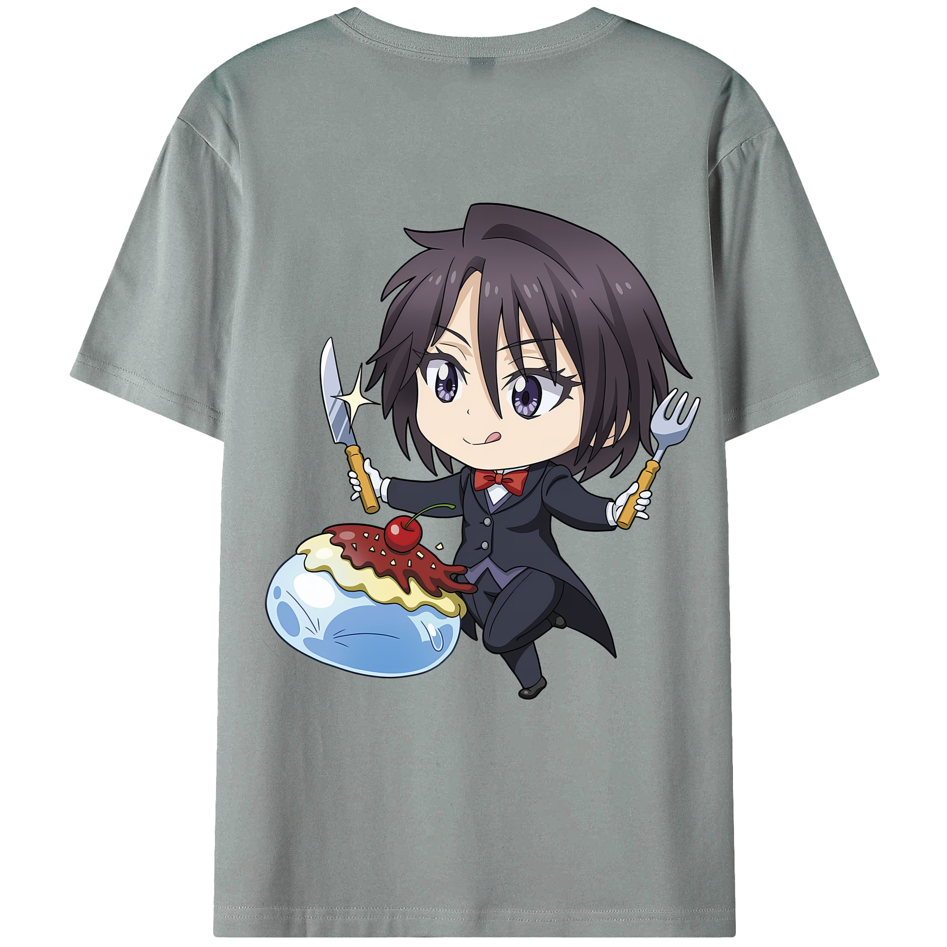 （画像用） 転スラ Regarding Reincarnated to Slime 綿100％ メンズ半袖Tシャツ（バックプリント） 通気性